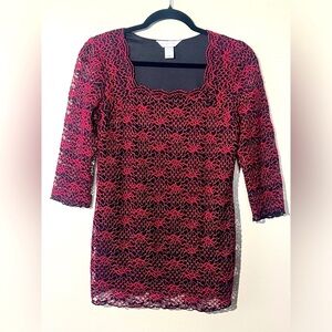 Christopher &‎ Banks blouse top women S 3/4 sleeve layered sheer lace overlay
